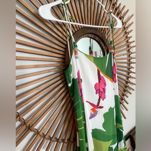 Farm Rio Tropical Print Midi Dress with Tie Shoulder Vacation Resort Bold - Picture 6 of 16